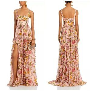 NWT Cinq a Sept Xiomara Floral Dress Gown Soft Pink Multi Size 6